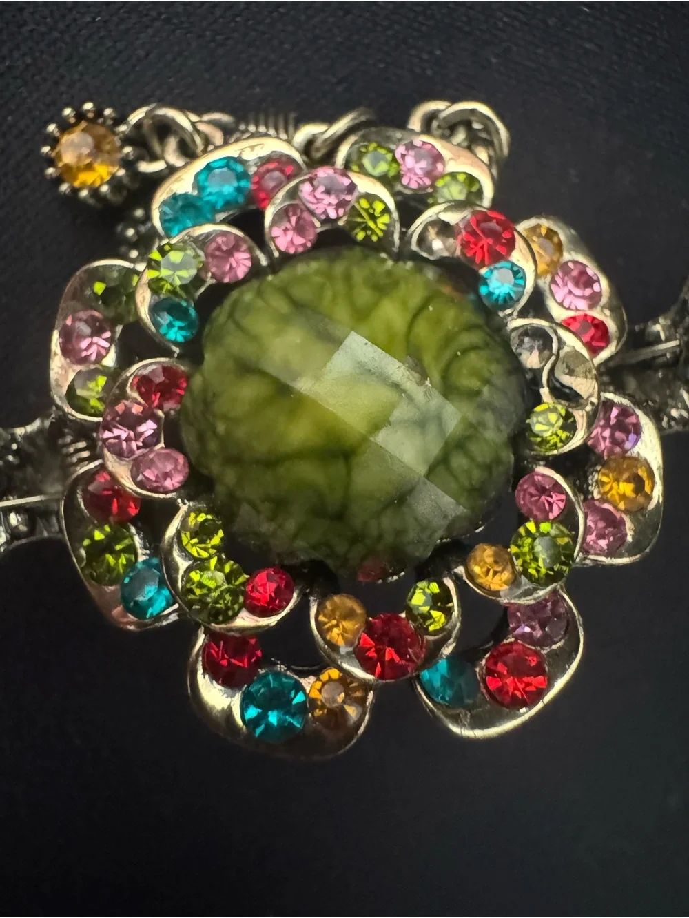 Multicolor Crystal Floral Statement Hair Clip with Olive Center